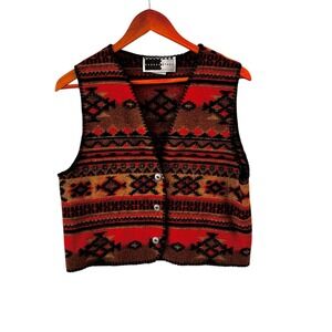 Vintage Rhonda Stark Southwest Aztec Knit Button Front Vest Womens Sizse S